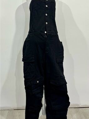 Daisy Black Cargo Jumpsuit with Button Front